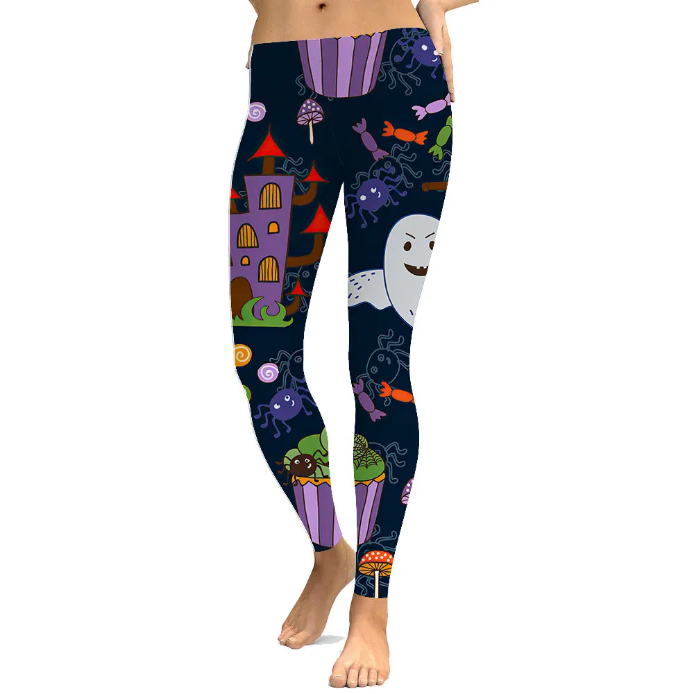 Новые леггинсы на Хэллоуин Леггинсы с тыквенным рисунком для женщин с принтом фантастические тренировки вечерние Брюки - Цвет: TYLGS-C0007