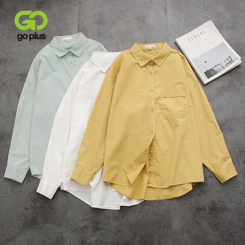 

GOPLUS Women's Shirt Yellow Green White Blouse Vintage Plus Size Womens Tops Camisas Mujer 2019 Haut Femme Bluzki Damskie C9679