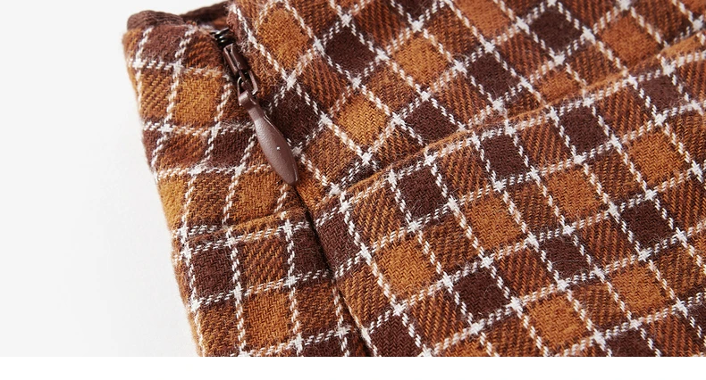 INMAN 2020 Autumn Winter New Arrival Plaid Skirt Literary Zipper A-line Pure Cotton Retro Womens Skirt