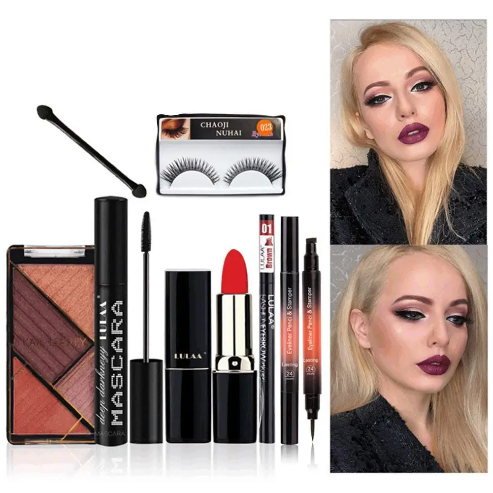 

8PCS Makeup Set Eyeshadow Lipstick Easy To Carry Complete Makeup Set Or 2pcs Eyebrow Brush For Holiday Parties Christmas Gift