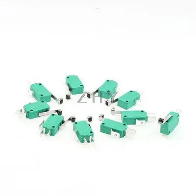 

10 Pcs AC 250V 16A SPDT Long Hinge Roller Lever Momentary Micro Switch Green