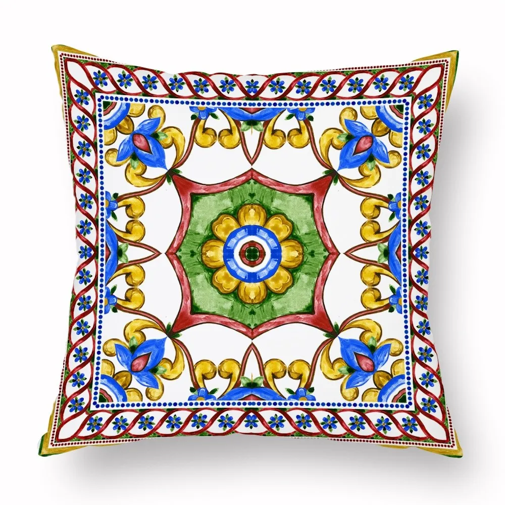 Cozy Short Fluff Decorative Waist Cushion Cover Bohemian Geometric Floral Pattern Printed Throw Pillow Case Home Supplies