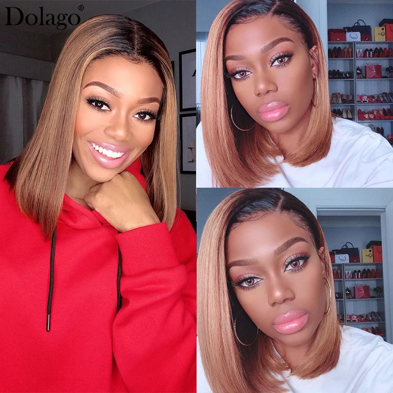 1B/27 Lace Front Human Hair Wigs Blunt Cut 13x4 Bob Human Hair Wig Short Ombre Blonde Lace Front Wig Straight Colorful Dolago