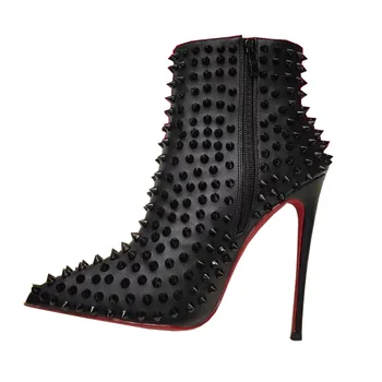 

Sexy All Studs Matte Leather Women Ankle Boots Stilettos Thin High Heels Pointy Toe Winter Boots