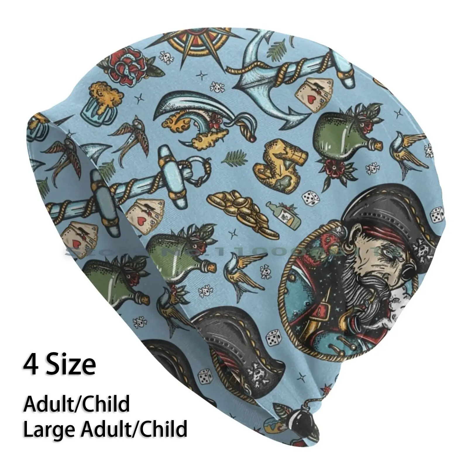 Sea Wolf Berretti Cappello In Maglia Anchor Boat Caribbean Character Compass Corsair Costume Filibuster Flash Tattoo Gun Jolly Roger