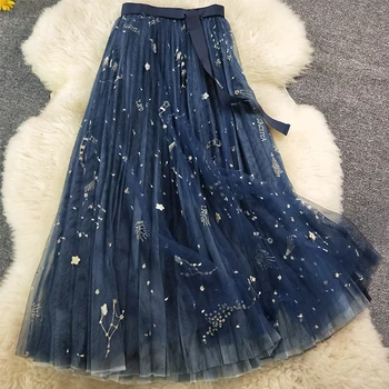 

High Quality Stunning Design European Stylish Women Adjustable Waist Layers Mesh Stars Embroidery Mesh Skirt Ball Gown Skirts