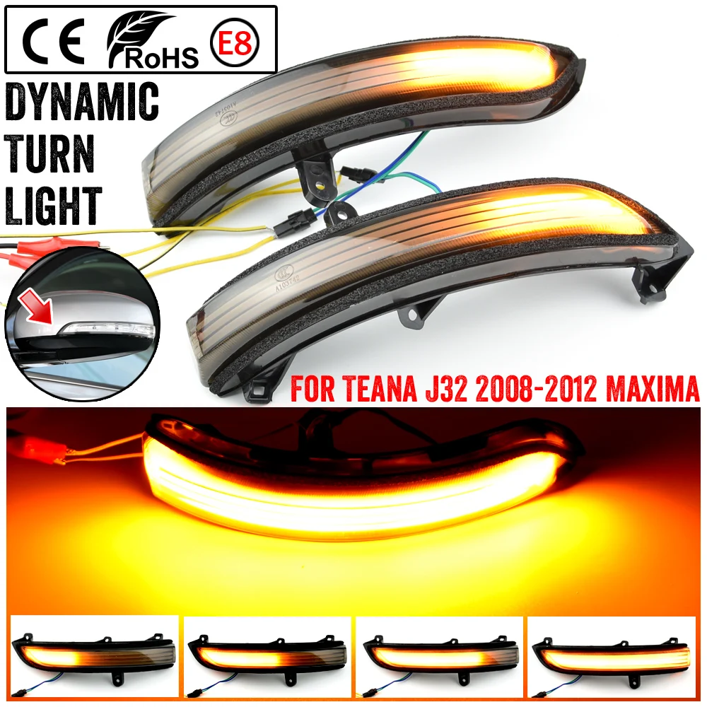 Car LED Side Rearview Mirror Sequential Dynamic Turn Signal Light For Nissan Teana Altima 08-12 Yellow Streamer Lights Indicator