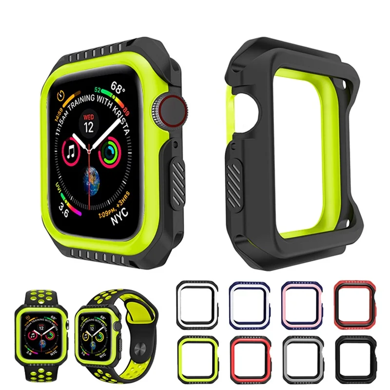 

Silicone+PC Hard Armor Case for Apple Watch 4 5 40MM 44MM Frame Full Protective Bumper Cover for iWatch 3 2 1 38MM 42MM