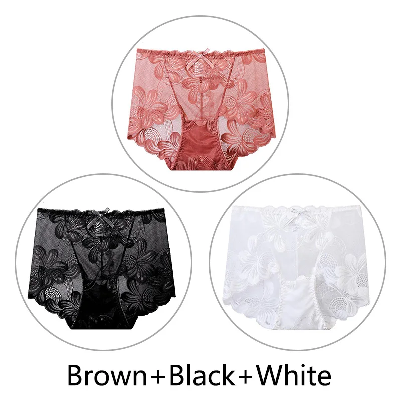 Brown Black White 3 шт., сексуальные кружевные трусики, женское дышащее нижнее белье с высокой талией, бесшовные трусы, прозрачные сетчатые удобные нижнее белье, Новинка - Цвет: Brown Black White