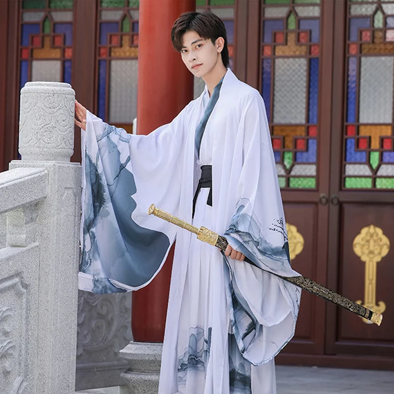 Wuxia Hanfu Male Mens Modern Chinese Traditional Stage Dress Men Plus Size Set Ancient Style Knight Costume Student Class Outfit |