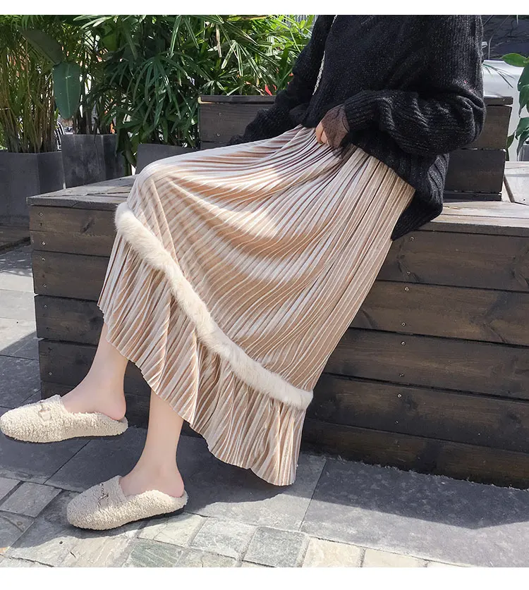 Beiyingni юбка женская винтажная теплая Весенняя Осенняя корейская мода плиссированные миди юбки Лоскутная Свинг черная Faldas Saia Mujer