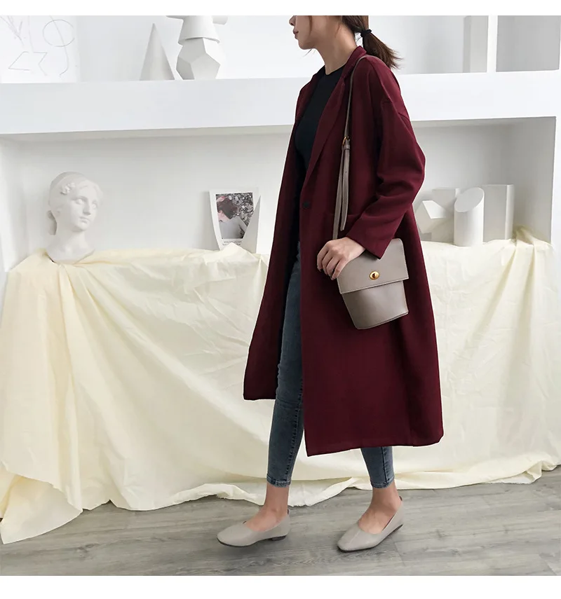 Women Autumn Korean Style Long Trench Coats Casual Solid Pocket Single Button Loose Overcoats Outwear Tops WDC3974