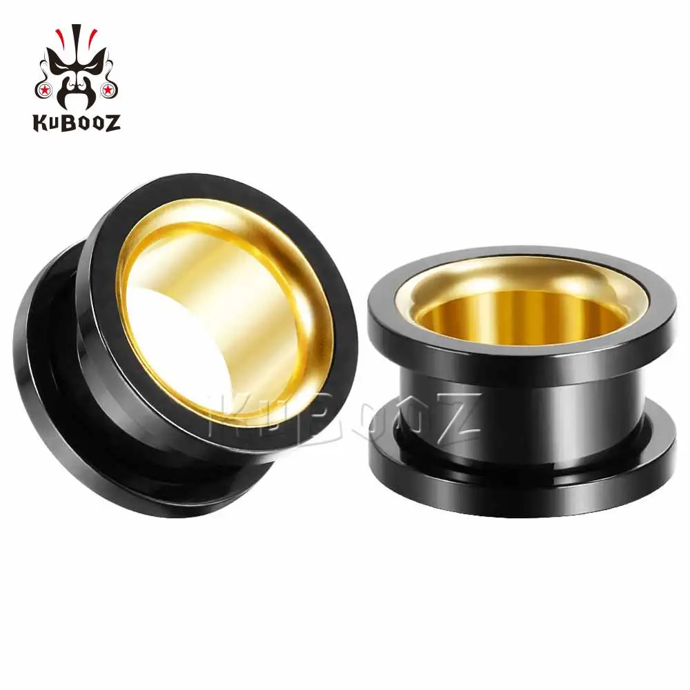 Fashion Smiple Stainless Steel Hollow Double Color Ear Pirecing Plugs Expanders Body Jewlery Earring Gauges Stretchers
