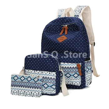 

Fashion Sets Canvas Backpack 3 Teenager Student Backpacks School Bags Girls Boy Book Bag High Quality Double Shoulder Rucksack
