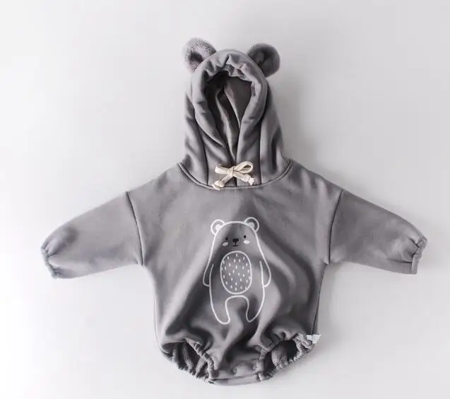 92098 Gray New Baby Clothing Winter Thickening Cute Baby Girls Boys Bodysuits Hood Infant Girls Bodysuit Big Bow Style Baby Bodysuit - Цвет: 92098 Gray