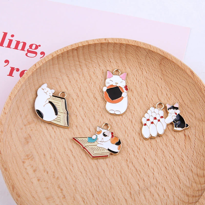 

6pcs New 2020 Korean Fashion Alloy Drop Oil Fun Cute Pet Lazy Cat Pendant Cartoon Earrings For Girls Diy Jewelry Accessories