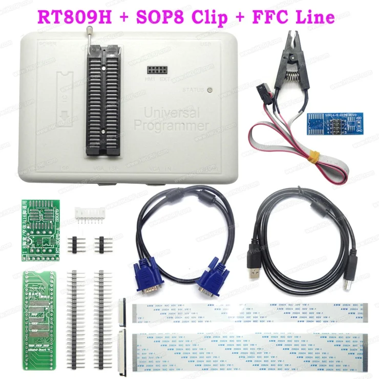 RT809H SOP8 FFC Программист RT809H EMMC-Nand Flash Универсальный USB программатор+ SOP8 К DIP8 клип+ линия шлейфа - Цвет: RT809H SOP8 FFC