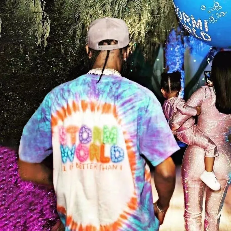 Футболка ASTROWORLD с принтом тай-дай для мужчин и женщин Трэвис Скотт кактус Джек
