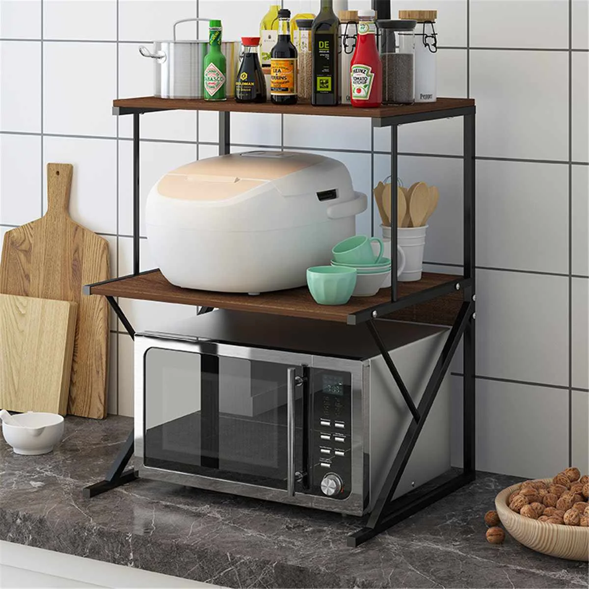 

Kitchen Microwave Oven Rack Multi-usage Home Storage Shelf Rack 3-Tiers Kitchen Counter Shelf Organizer Tableware Space Saver