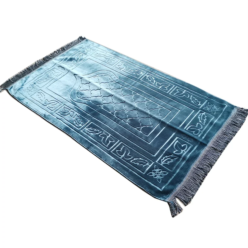 Plain Muslim Prayer Rug - Plush Raschel Fabric - Features Rectangle Design & Fringes On Both Sides - Islamic Prayer Mat 65×110CM-0