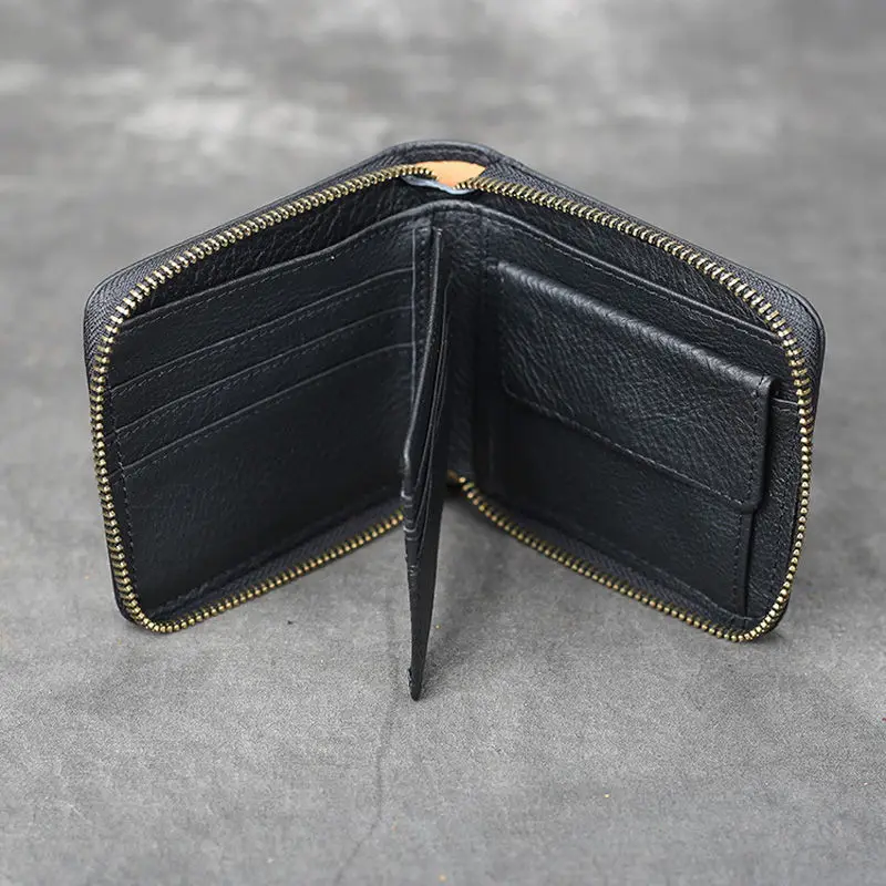 Short Organizer Wallet Man With Zipper Around Genuine Leather Male Coin Purse Crazy Horse Leather Card Holder For Boys Vintage Short Organizer Wallet Man With Zipper Around Genuine Leather Male Coin Purse Crazy Horse Leather Card Holder For Boys Vintage