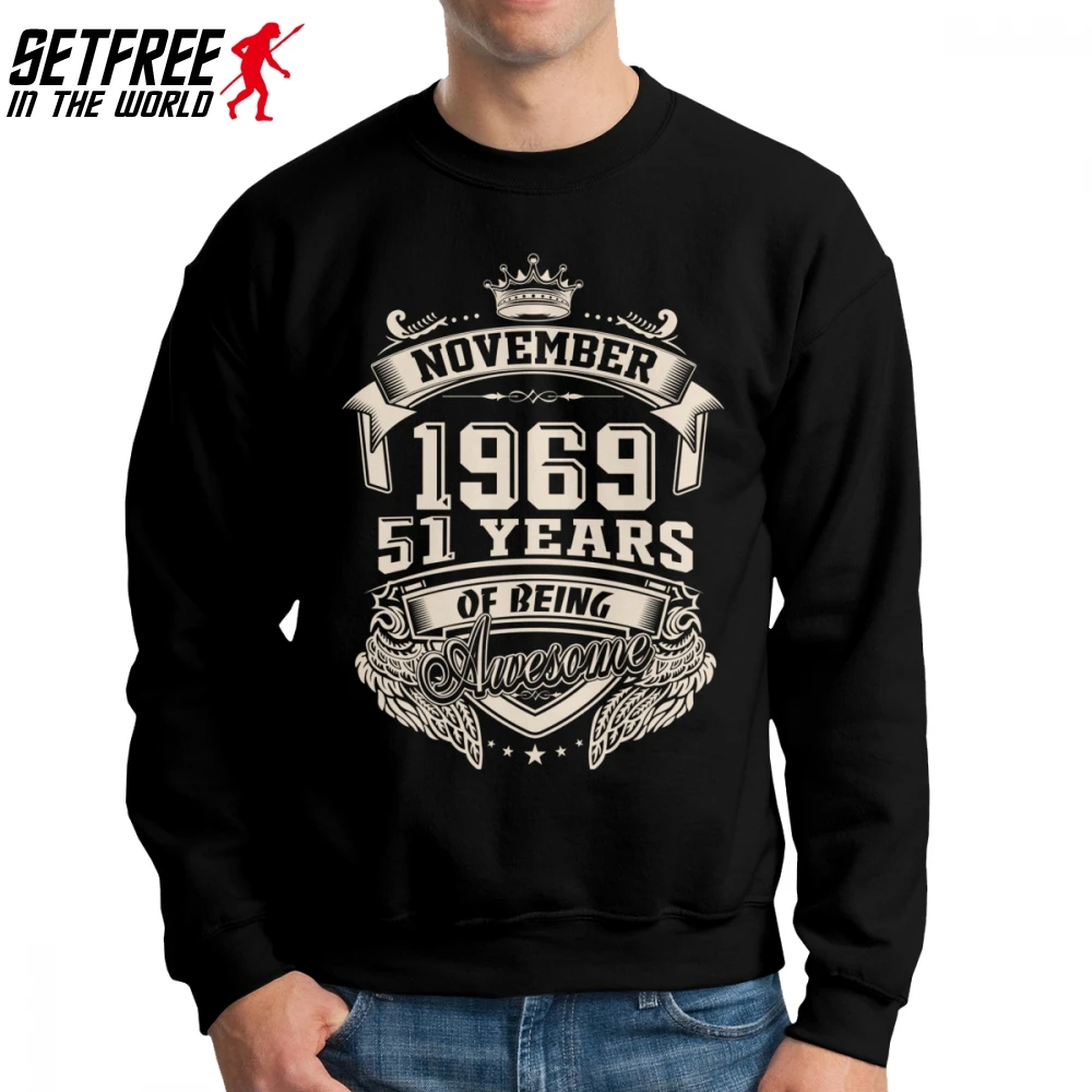 Born In November 1969 51 Years Of Being Awesome мужские толстовки длинная футболка без рукавов Masculina хлопковые пуловеры Топы - Цвет: Черный