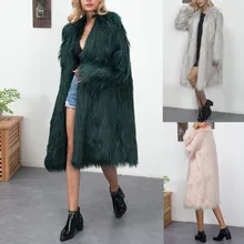 Модное меховое пальто из искусственного меха, Женская пушистая теплая верхняя одежда с длинным рукавом, осенне-зимнее пальто, куртка, пальто без воротника