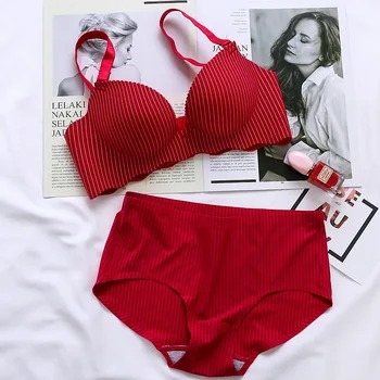 

Women Bras Sexy Lingerie Seamless Bra Brief Set Panties Push Up Underwear for Girls Wireless Bralette Striped Brassiere