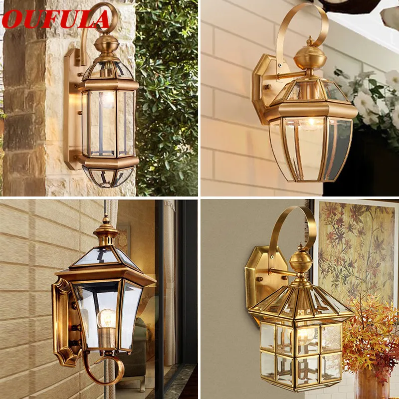OUFULA Modern Wall Lamps Light Outdoor Waterproof Sconce Contemporary Brass Copper for Home  Balcony Courtyard  Corridor