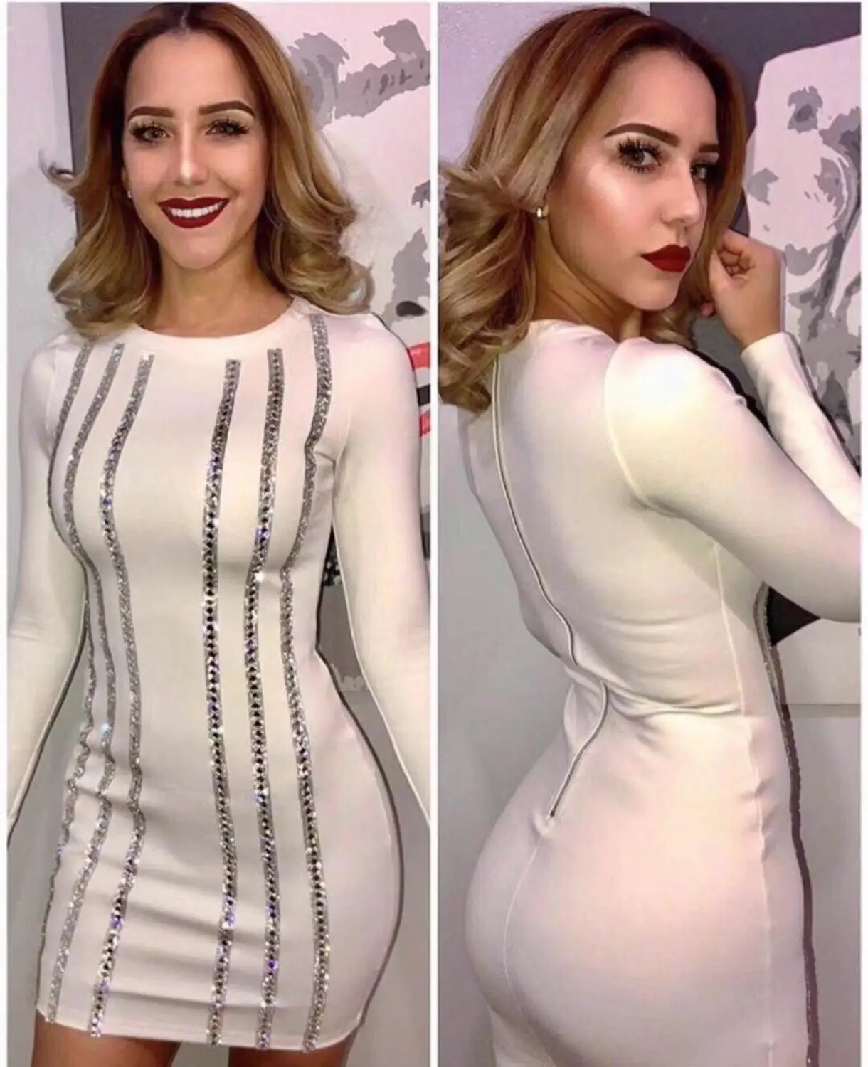 Новое поступление 2019 Женское зимнее белое и серебряное Бандажное платье с