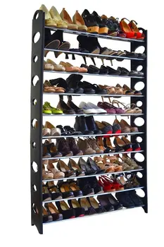 

10 Tier Stainless Steel Shoe Rack/Shoe Storage Stackable Shelves, Holds 50 Pairs of Shoes,60.62" x 38.19" x 7.48",Black & Silver