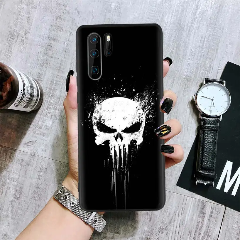 Marvel Punisher Black Phone Case For Huawei Mate 30 20 10 P30 P20 P10 Pro Lite P Smart Z Luxury Cover Coque Shell