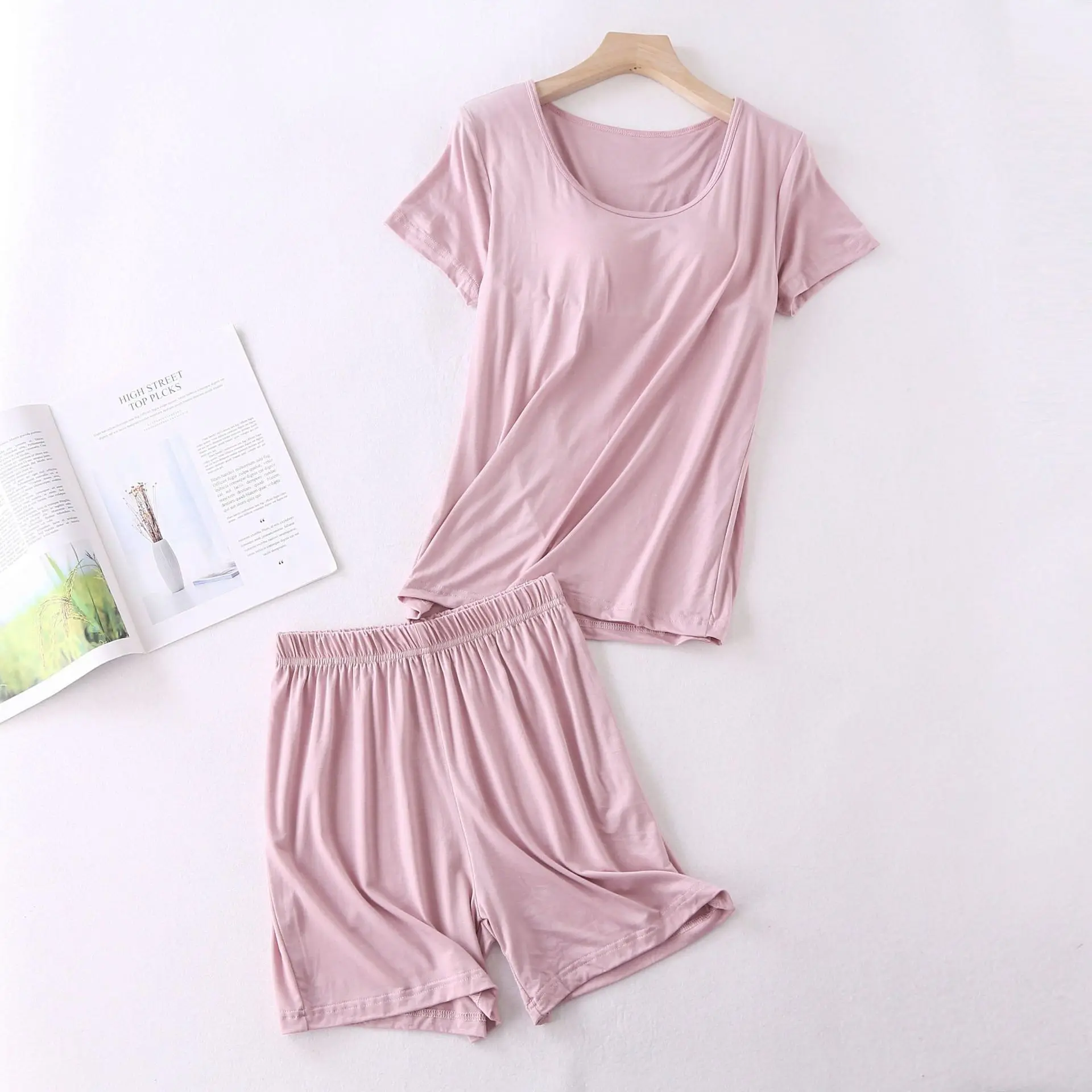 pink 1 Fdfklak, M-XXL размера плюс, пижама с коротким рукавом, Пижама для женщин, летний Ночной костюм из модала для женщин, пижамный комплект, домашняя одежда, пижамы - Цвет: pink 1