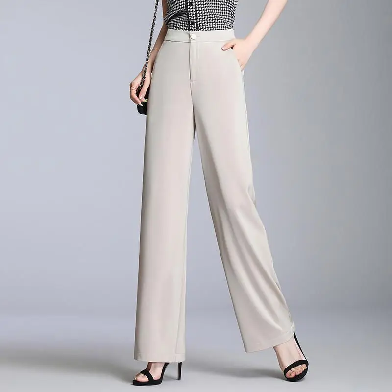 

2020 Summer Wide Leg Pants Women's High Waist Drape Loose Straight Pants Thin Solid Beige Black Trousers Women Plus Size 4XL 5XL