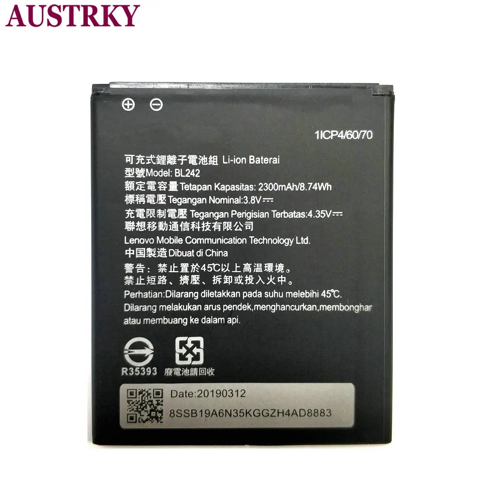 Новый аккумулятор BL242 для Lenovo K3 K30-W A6000 A3860 A3580 A3900 A6010 Plus Phone 2300mAh | Мобильные телефоны