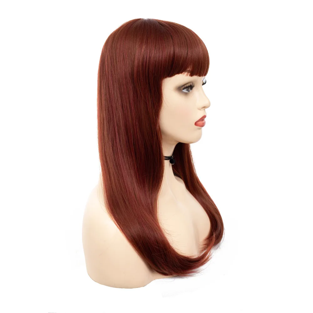 LIHUI Silky Straight Hair Synthetic Wigs Wine red Brown Wig Heat Resistant Wigs With Natural Hairline Wigs for Women