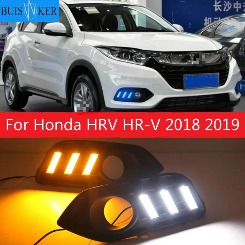 

Светодиодный дневные ходовые огни для Honda вариабельности сердечного ритма HR-V 2018 2019 Vezel дневные ходовые огни светильник светодиодные противотуманные лампы с желтым лампа для поворотного сигнала