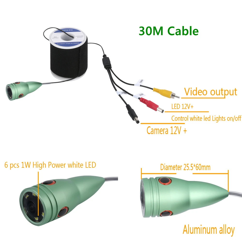 6 LEDs-30m PDDHKK 7 ''дисплей 10 м 15 м 20 м DVR рекордер рыболокатор 1000TVL подводная камера 6 шт. белые светодиоды IP68 TF карта 4400 мАч батарея - Цвет: 6 LEDs-30m