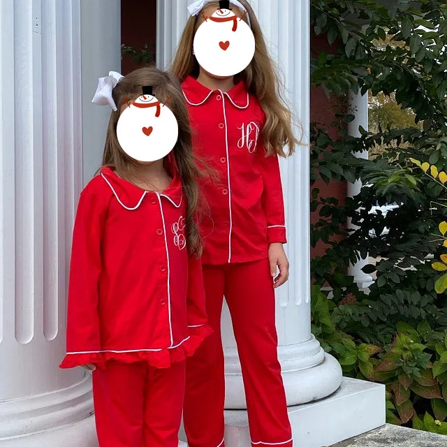 best nightgowns Wholesale Toddler Boys And Girls Pajamas Family Matching Sleepwear Children Red Christmas Solid Color Ruffle Kids PJS Sleepwear & Robes classic