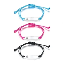 Vnox унисекс медицинский крест ID браслеты для женщин мужчин детей персонализировать бар из нержавеющей стали с регулируемой длиной веревки цепи