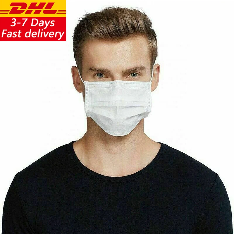 

50-500pcs Mouth Masks 3layers White Disposable Dust Mask high quality Earhook Mouth Cover with fase delivery DHL
