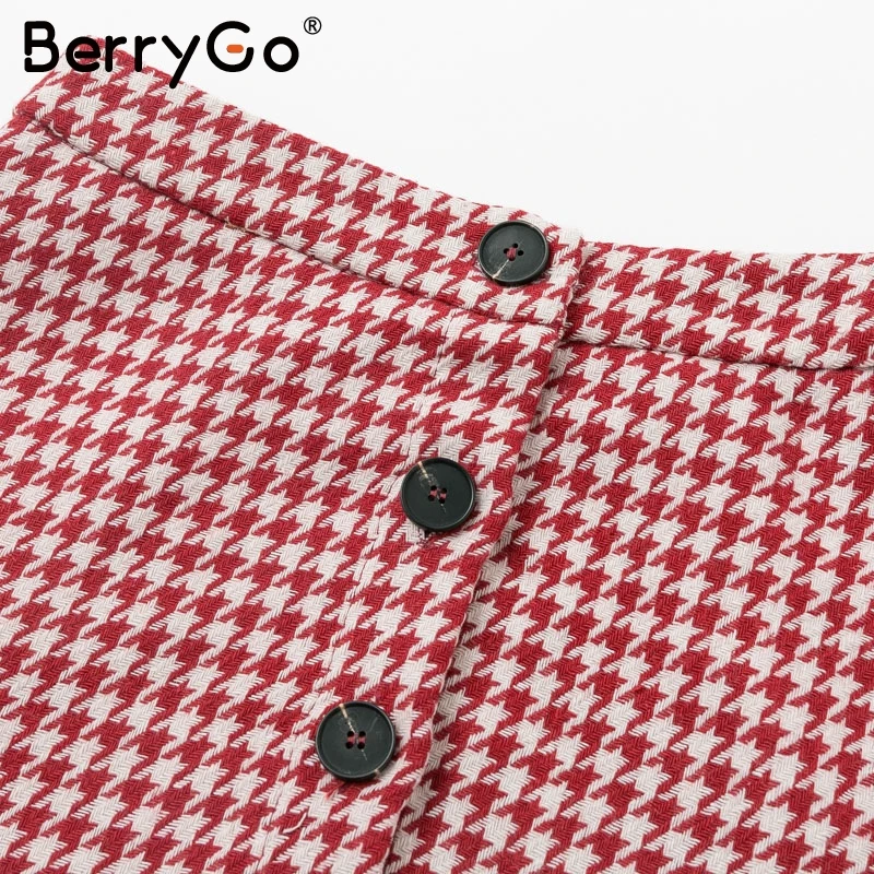 BerryGo твидовый в клетку Женская юбка Повседневная Женская Нижняя вечерние юбка с воланом короткая юбка осень зима Кнопка гофрированная Женская