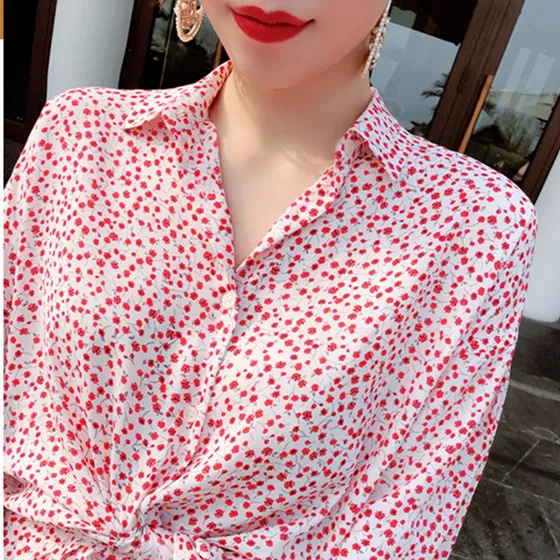 As show--shirt Женские блузки, летняя рубашка с рукавом-фонариком, элегантные женские блузки с принтом, повседневные топы розового цвета - Цвет: As show--shirt