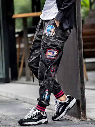 black camouflage Men Beam Mouth Pants Elastic Trousers Autumn Military Camouflage Trousers Jogger And Leisure Training tactical overalls - Цвет: black camouflage