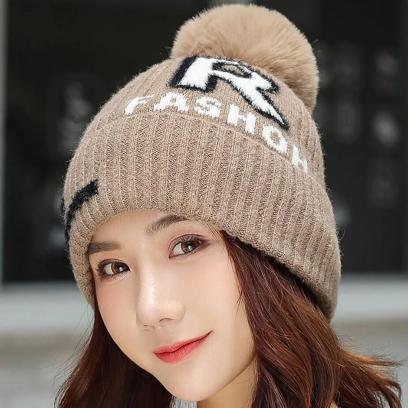 HANGYUNXUANHAO Pom Poms зимняя женская шапка модная однотонная теплая Шапки вязаные шапки бини шапки Кепки брендовый женский головной убор из плотной ткани