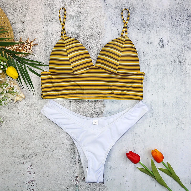 Бикини для девочек купальник с низкой талией желтый красный белый XS