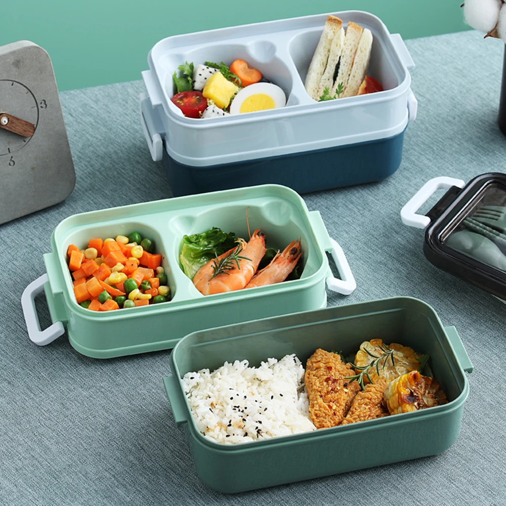 

Double-layer Lunch Box Healthy Material Wheat Straw Bento Box Keep Warm Microwave Dinnerware Container Food Storage