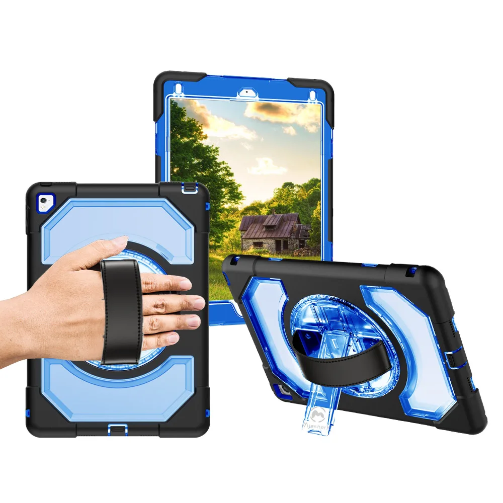 Blue Силиконовый чехол для iPad Pro 9,7 для планшета, задняя крышка для iPad Air 2, вращающаяся на 360 кожаная ручка, защитный плечевой ремень FHL01 - Цвет: Blue