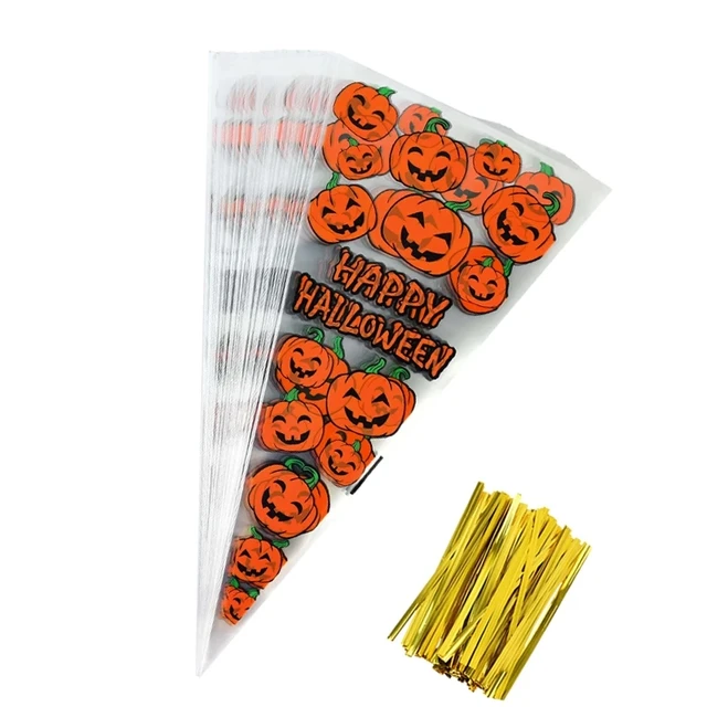 100Pcs Halloween Cone Bag Pumpkin Bat Spider Triangle-shape Candy Bags Halloween Gift Favors Package Treat Or Trick Candy Pocket 3