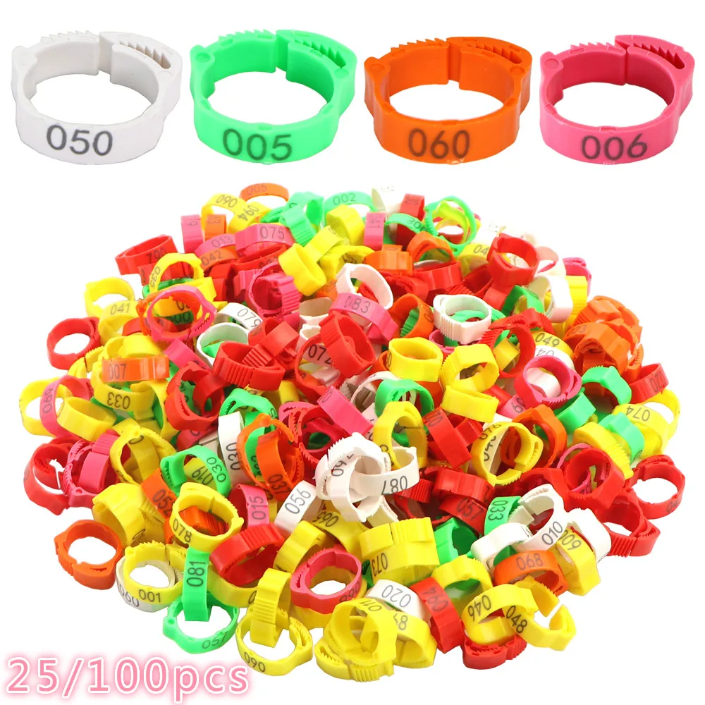 50Pcs~25pcs Adjustable Chicken Foot Ring 6 Colors Numbered Identification Leg Rings Clip for Poultry Chickens Ducks Geese Parrot